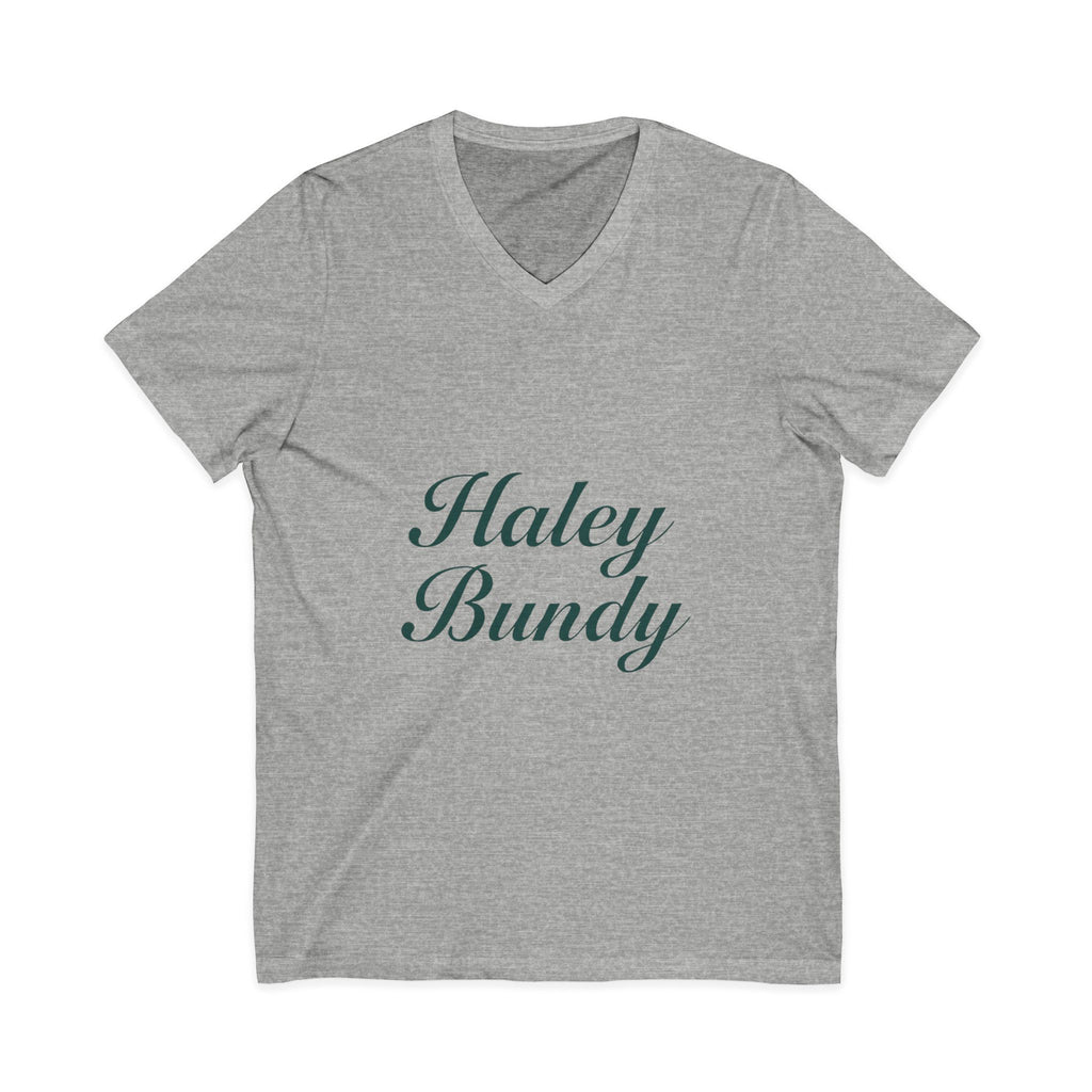 Name Script V-Neck Tee — "Haley Bundy" Personalized Serif Shirt