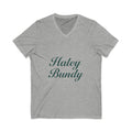 Name Script V-Neck Tee — "Haley Bundy" Personalized Serif Shirt