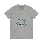 Name Script V-Neck Tee — "Haley Bundy" Personalized Serif Shirt