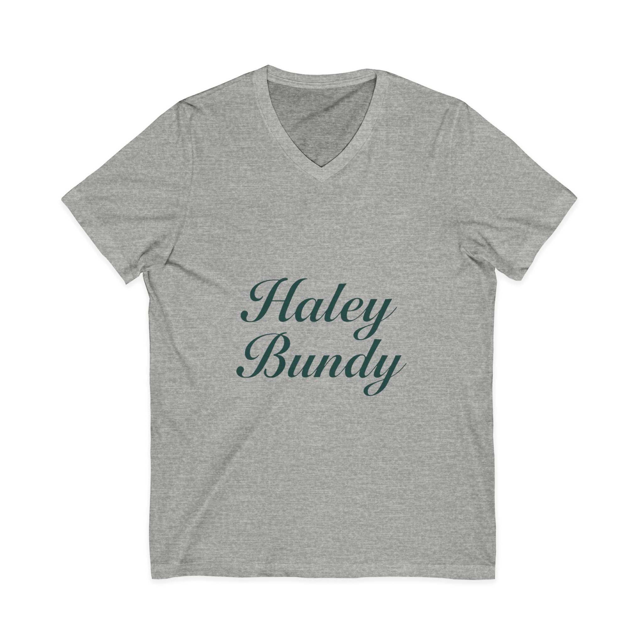 Name Script V-Neck Tee — "Haley Bundy" Personalized Serif Shirt