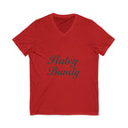 Name Script V-Neck Tee — "Haley Bundy" Personalized Serif Shirt