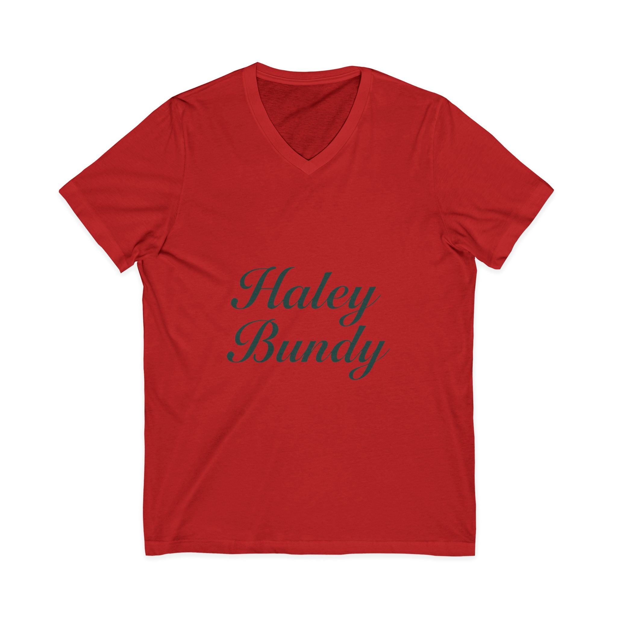 Name Script V-Neck Tee — "Haley Bundy" Personalized Serif Shirt