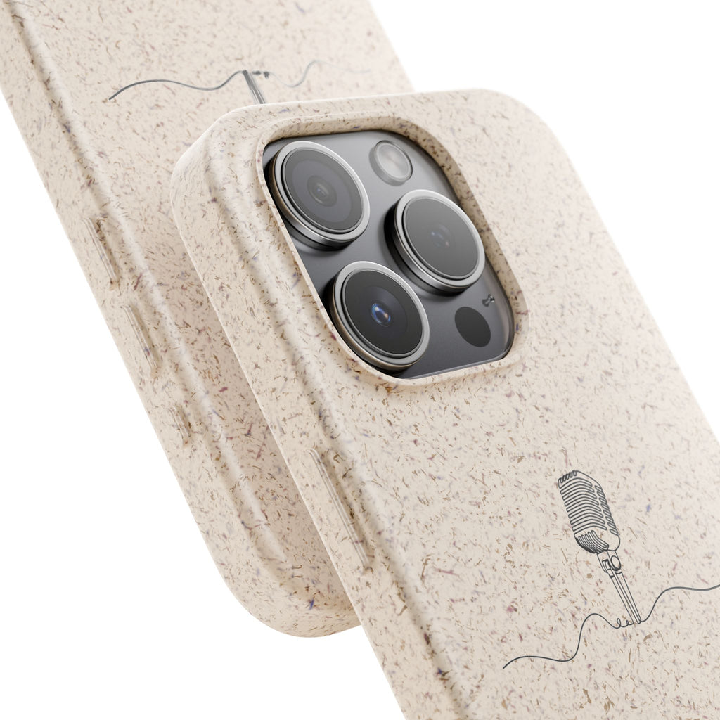 Biodegradable Phone Case — Minimal Microphone Sketch (HB), Eco-Friendly iPhone Cover