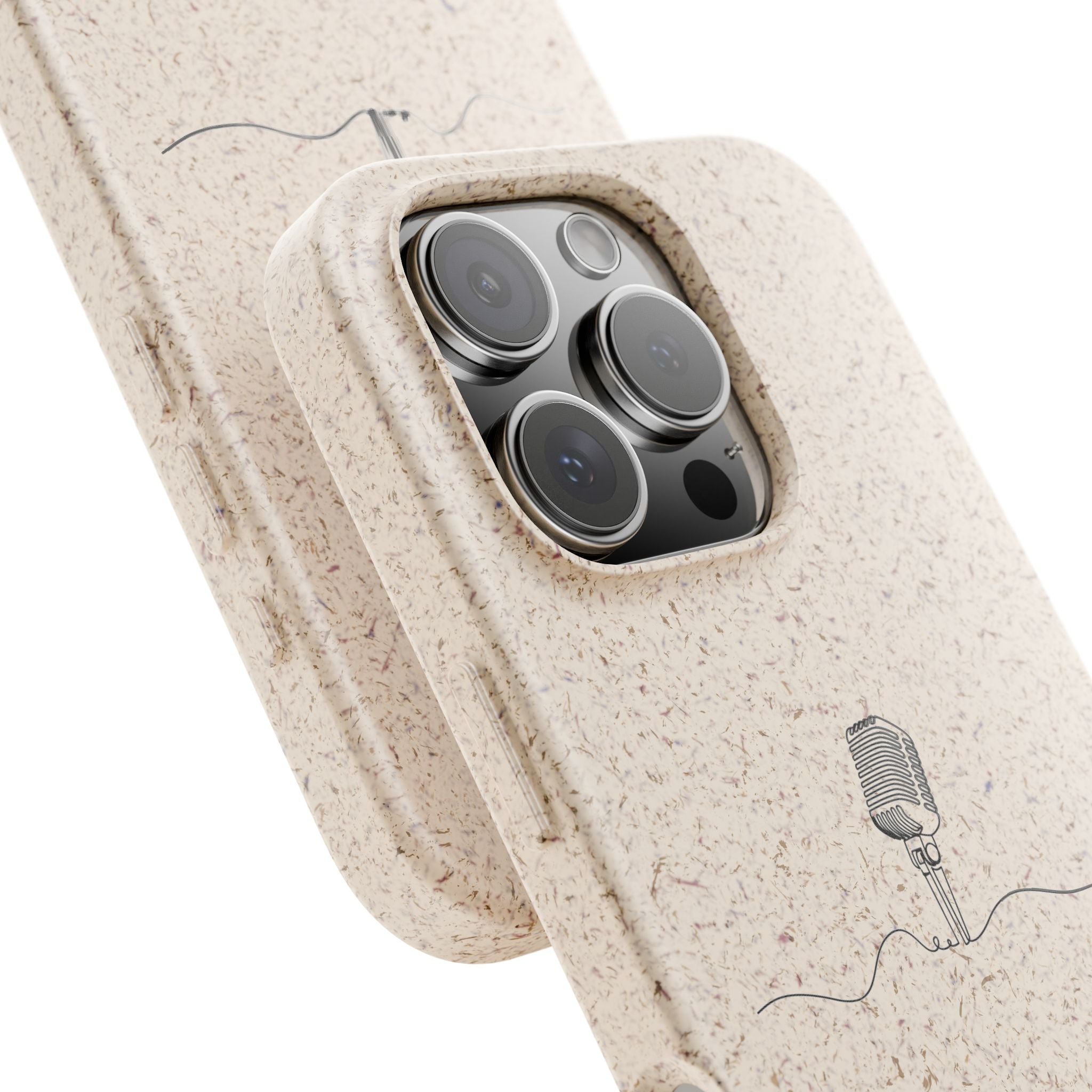 Biodegradable Phone Case — Minimal Microphone Sketch (HB), Eco-Friendly iPhone Cover