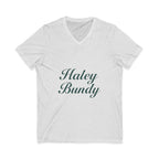 Name Script V-Neck Tee — "Haley Bundy" Personalized Serif Shirt