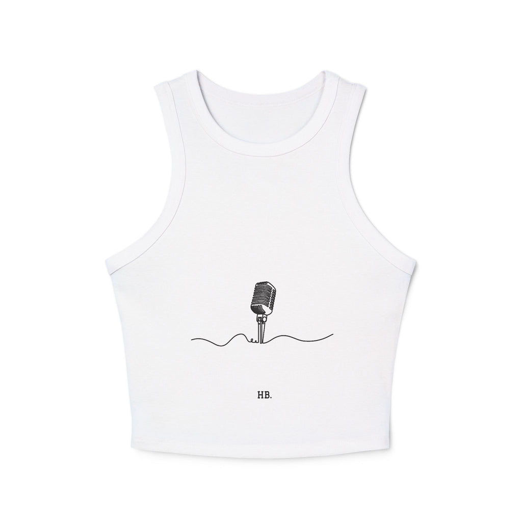 Ribbed Racer Tank — Minimalist Surf Microphone Line Art