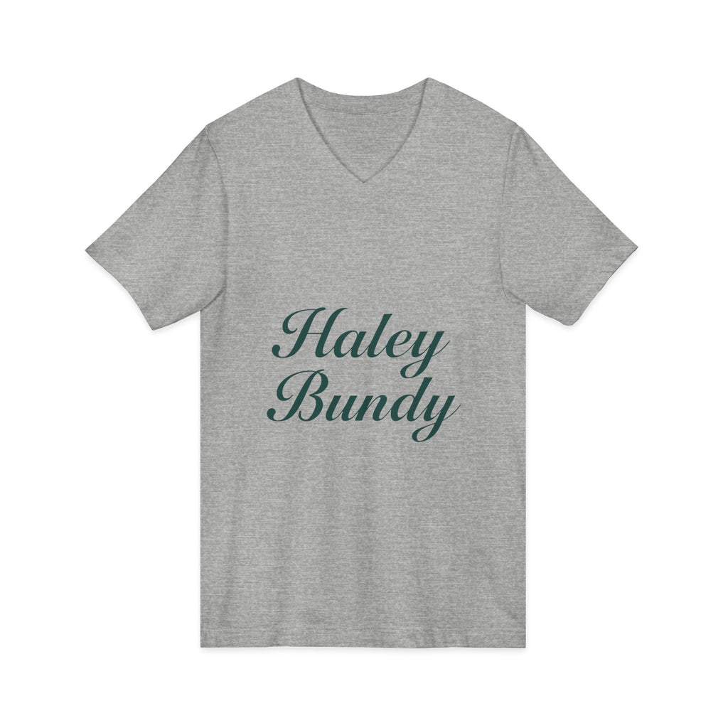 Name Script V-Neck Tee — "Haley Bundy" Personalized Serif Shirt