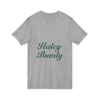Name Script V-Neck Tee — "Haley Bundy" Personalized Serif Shirt