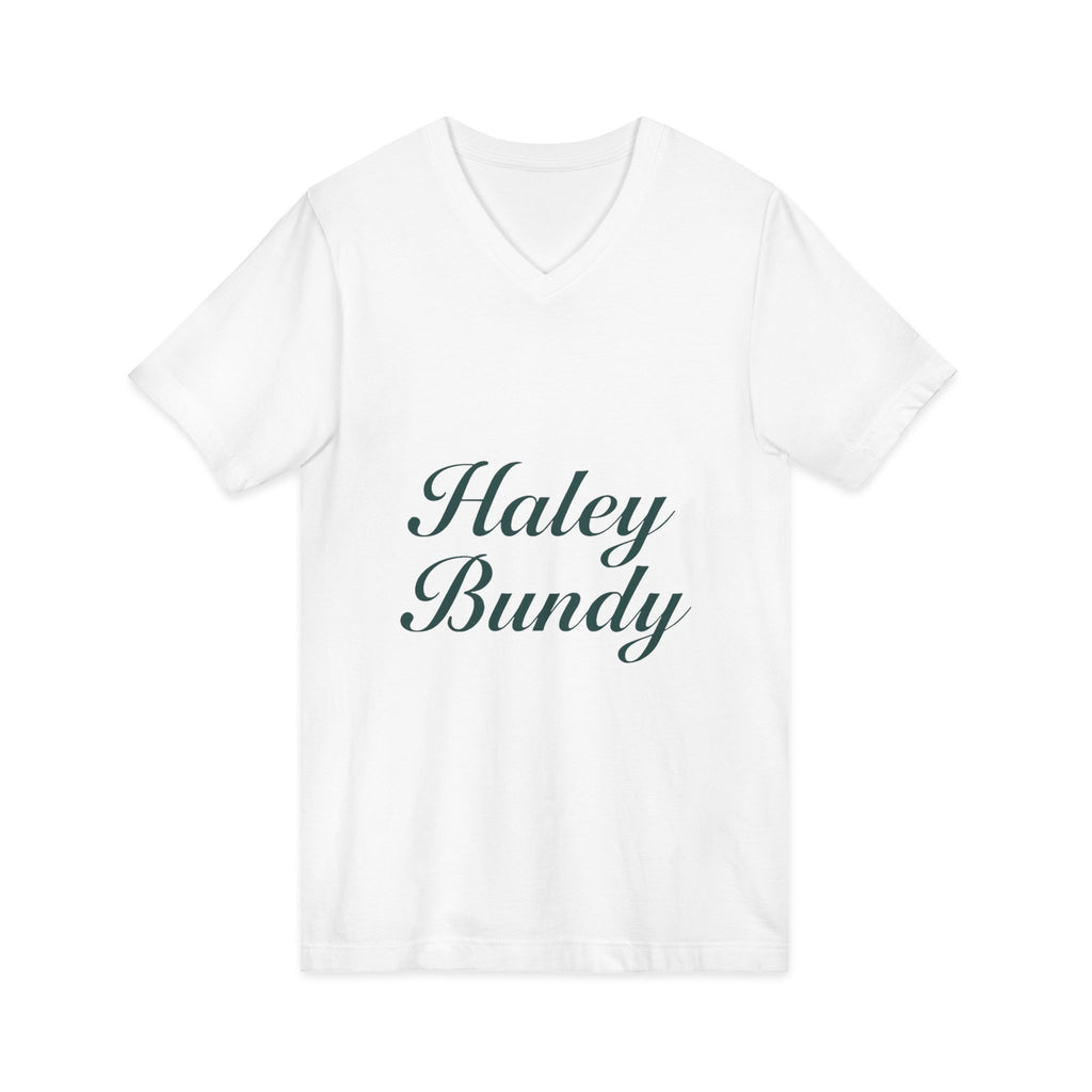 Name Script V-Neck Tee — "Haley Bundy" Personalized Serif Shirt