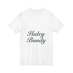 Name Script V-Neck Tee — "Haley Bundy" Personalized Serif Shirt