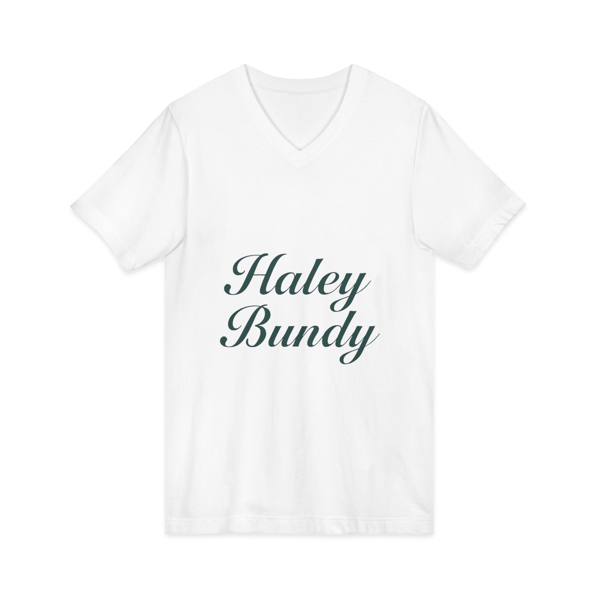 Name Script V-Neck Tee — "Haley Bundy" Personalized Serif Shirt