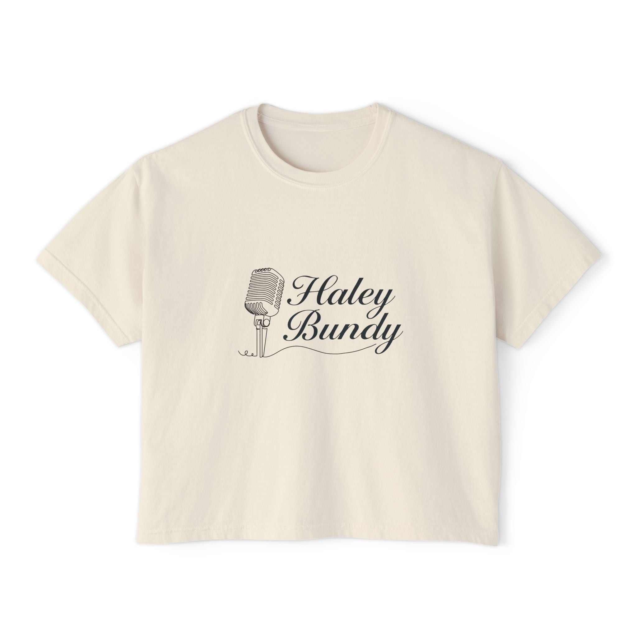 Women's Boxy Tee — "Haley Bundy" Script Name Crop T‑Shirt