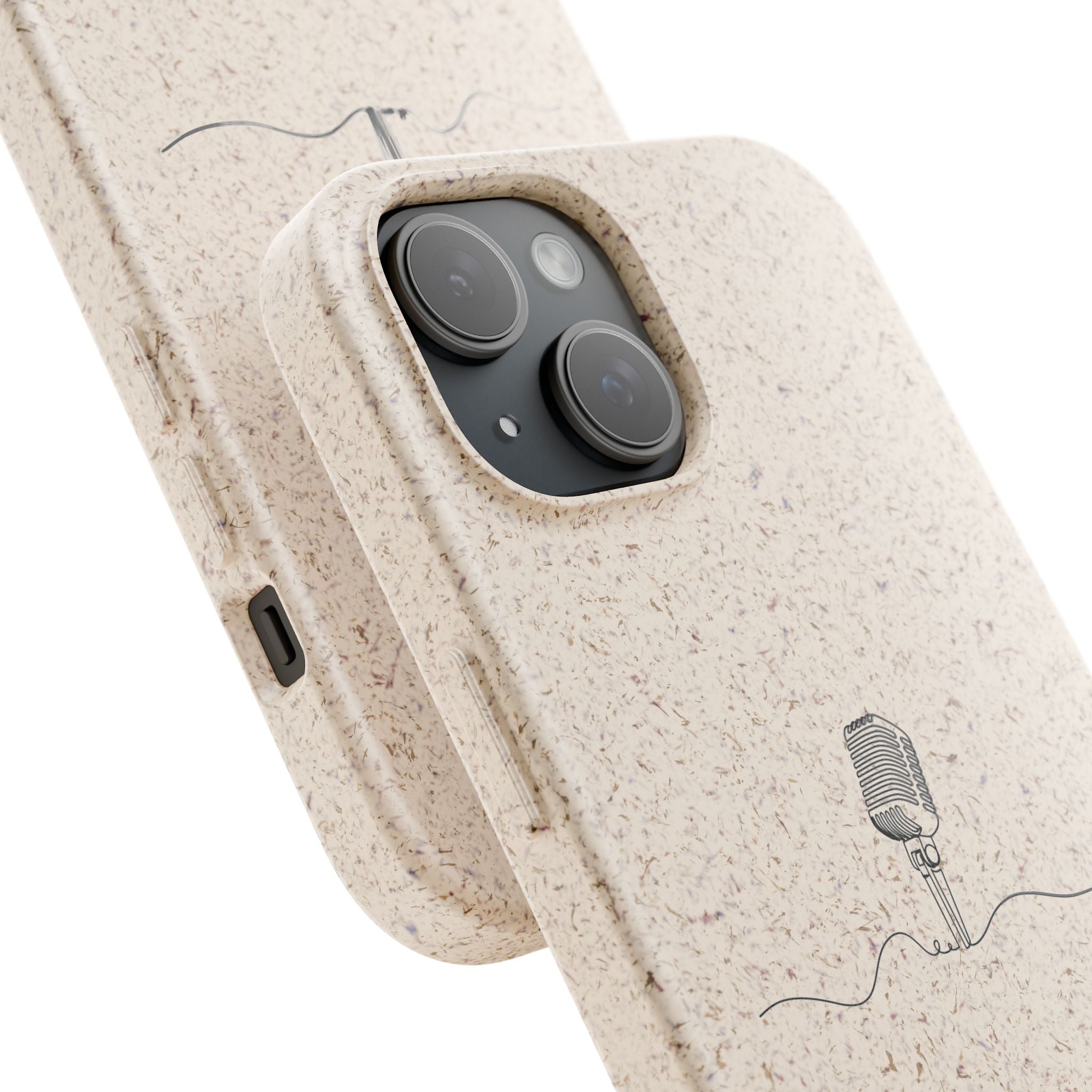 Biodegradable Phone Case — Minimal Microphone Sketch (HB), Eco-Friendly iPhone Cover