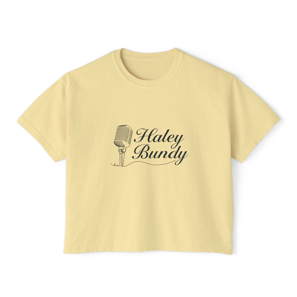Women's Boxy Tee — "Haley Bundy" Script Name Crop T‑Shirt