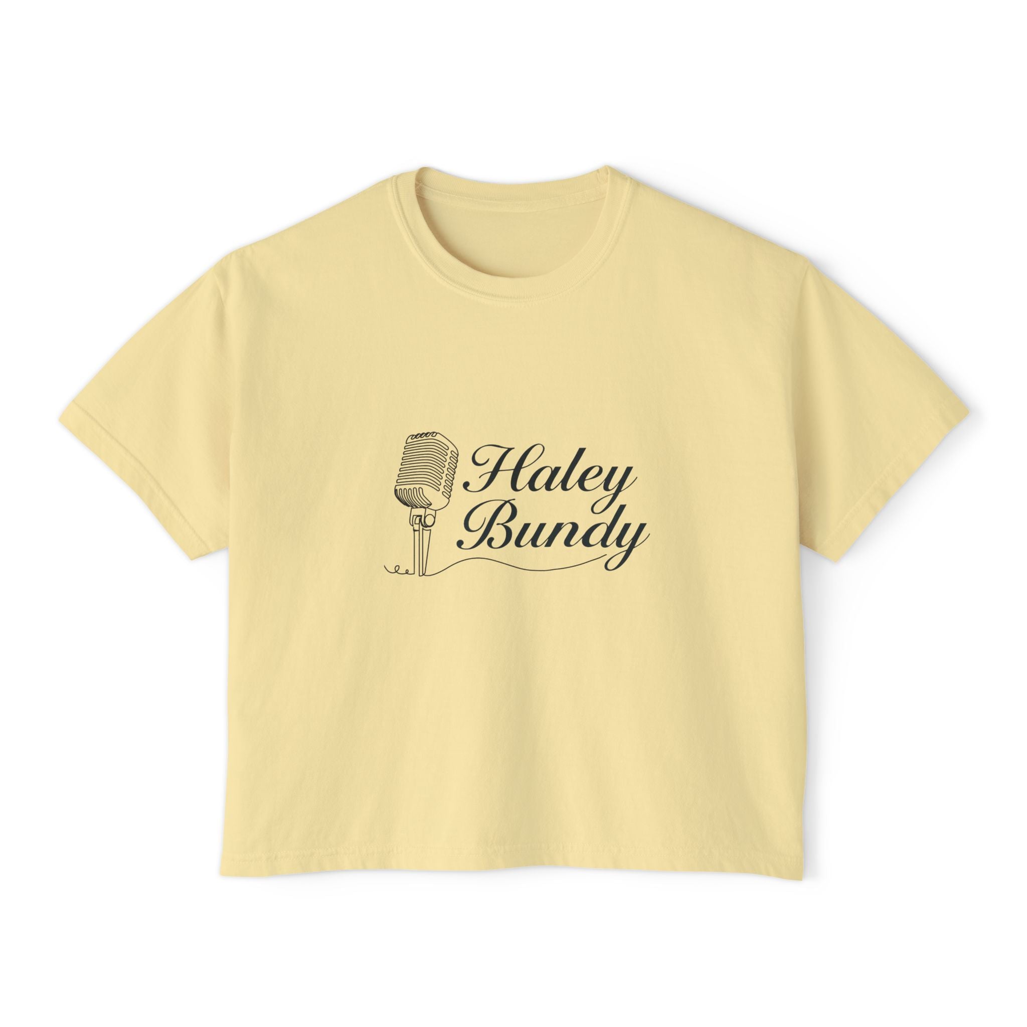 Women's Boxy Tee — "Haley Bundy" Script Name Crop T‑Shirt