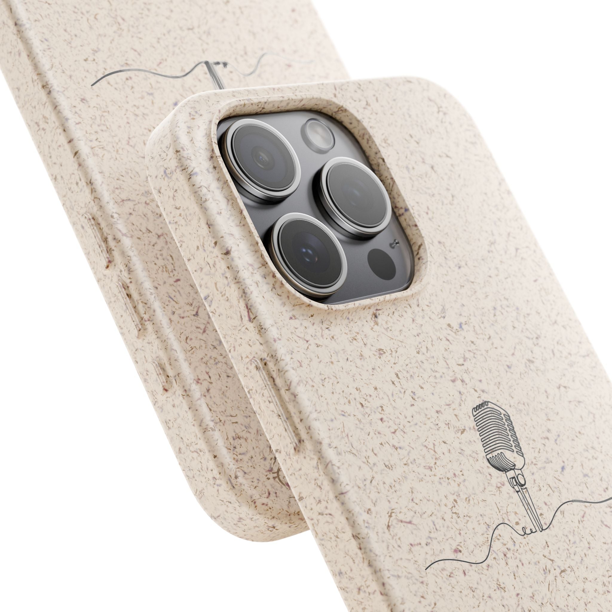 Biodegradable Phone Case — Minimal Microphone Sketch (HB), Eco-Friendly iPhone Cover