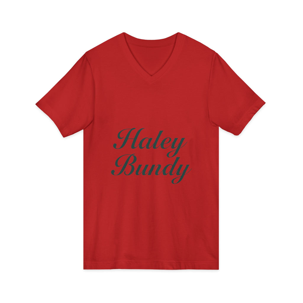 Name Script V-Neck Tee — "Haley Bundy" Personalized Serif Shirt