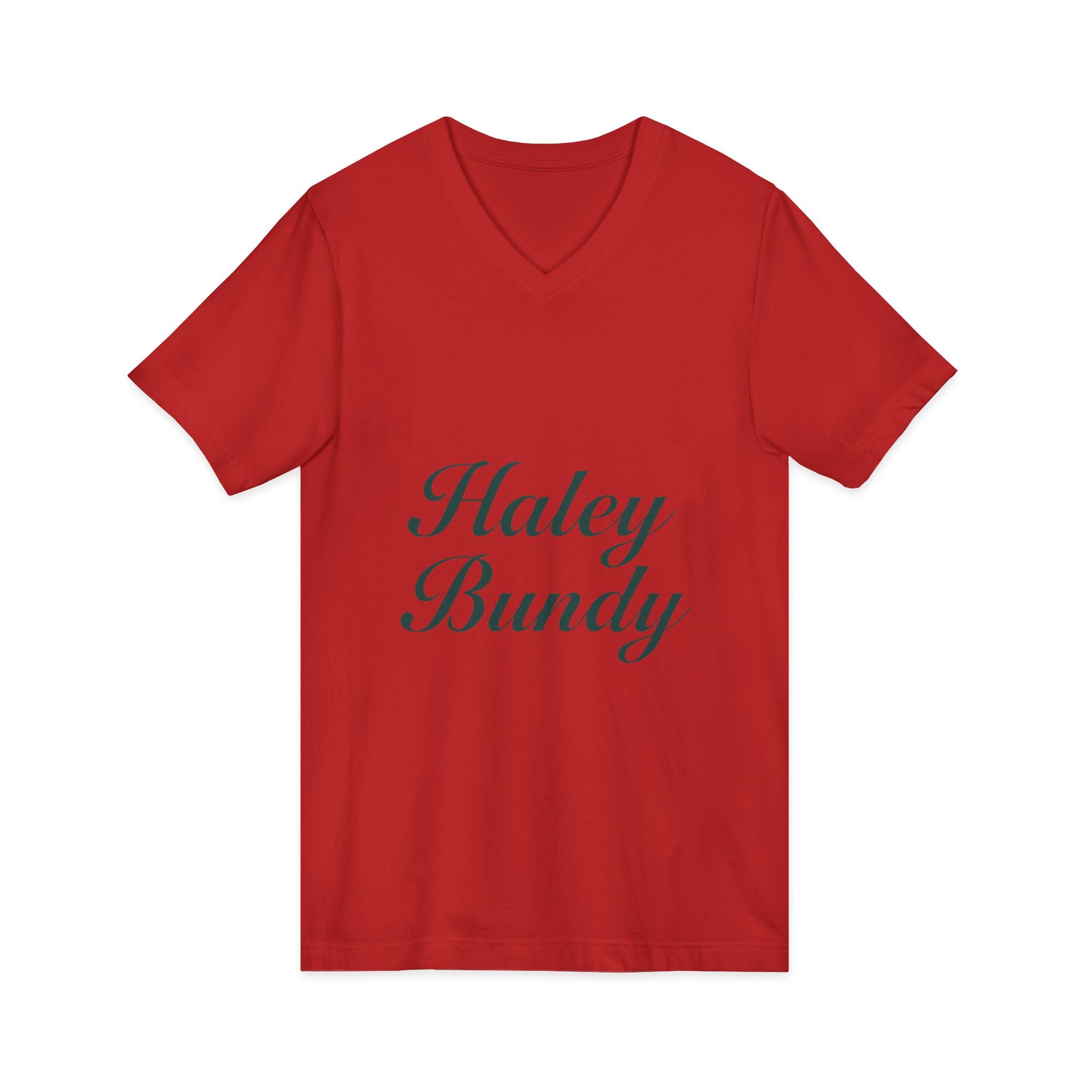Name Script V-Neck Tee — "Haley Bundy" Personalized Serif Shirt