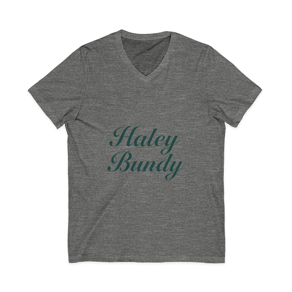 Name Script V-Neck Tee — "Haley Bundy" Personalized Serif Shirt
