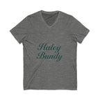 Name Script V-Neck Tee — "Haley Bundy" Personalized Serif Shirt