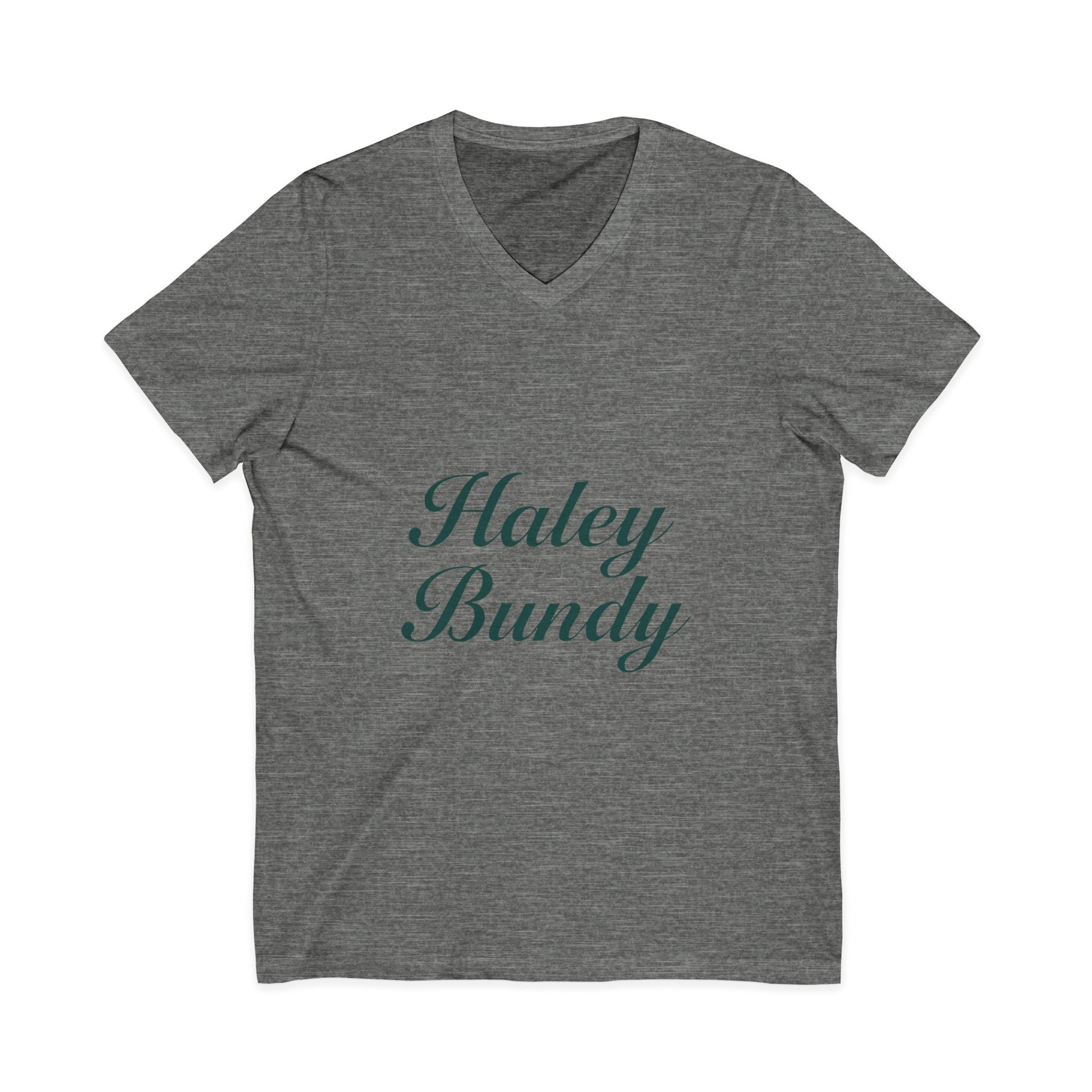 Name Script V-Neck Tee — "Haley Bundy" Personalized Serif Shirt
