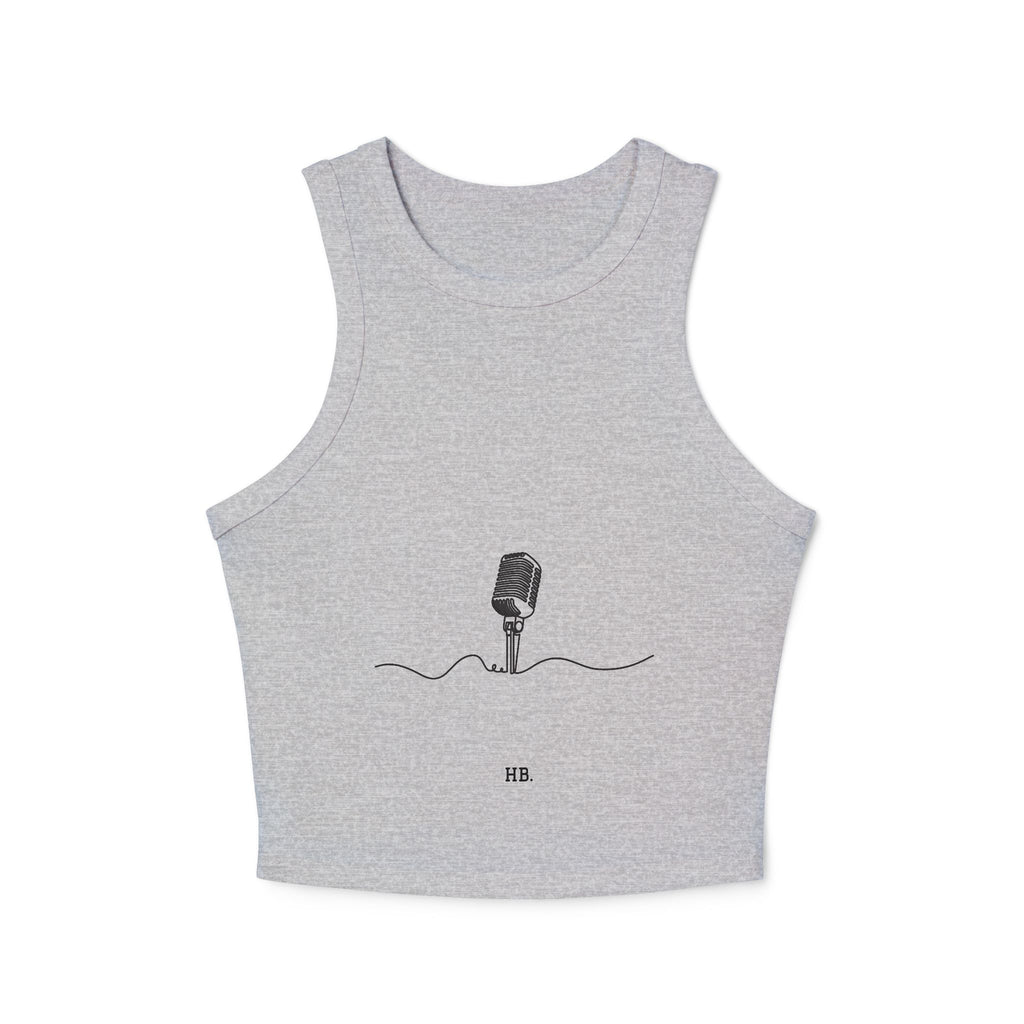 Ribbed Racer Tank — Minimalist Surf Microphone Line Art