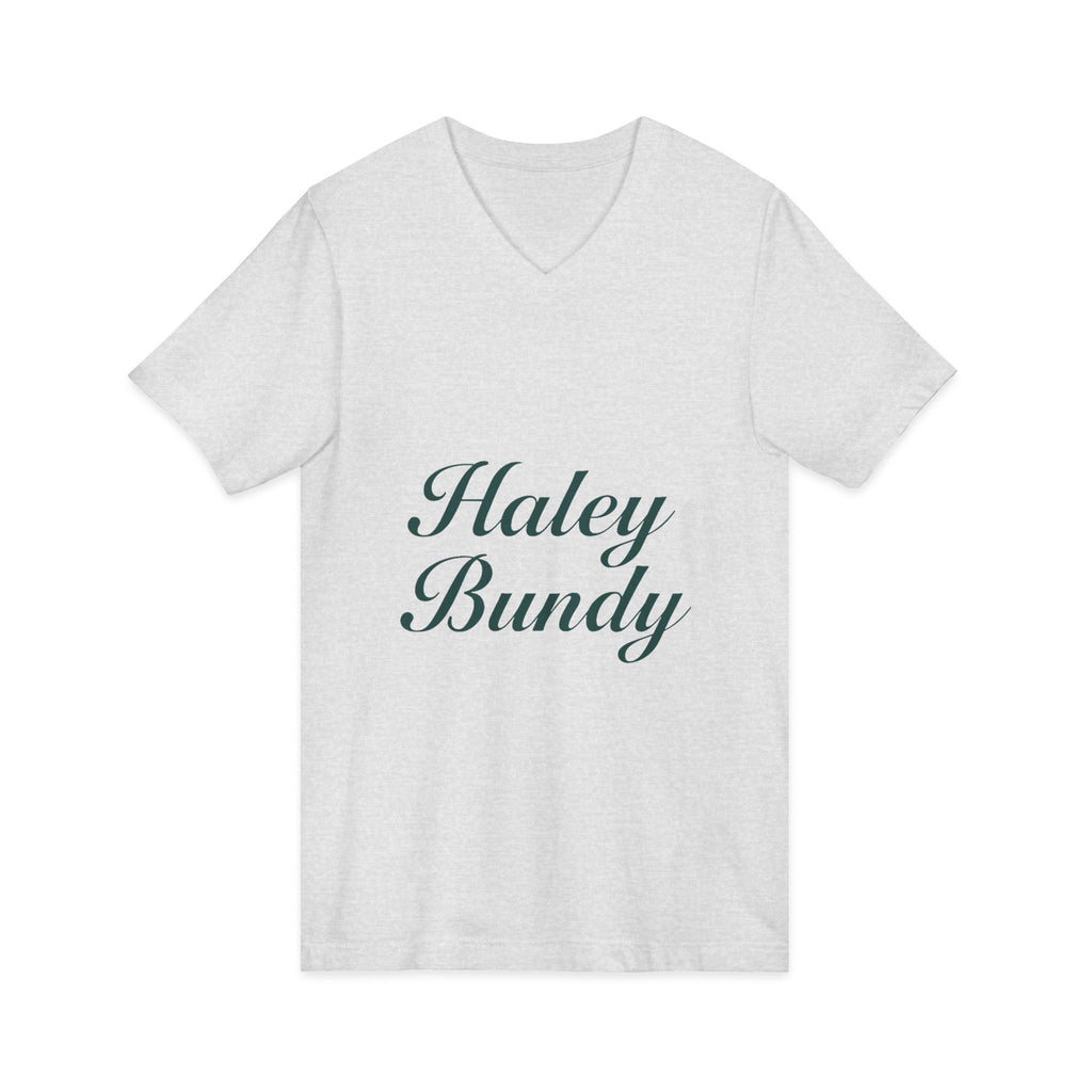 Name Script V-Neck Tee — "Haley Bundy" Personalized Serif Shirt