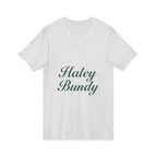 Name Script V-Neck Tee — "Haley Bundy" Personalized Serif Shirt