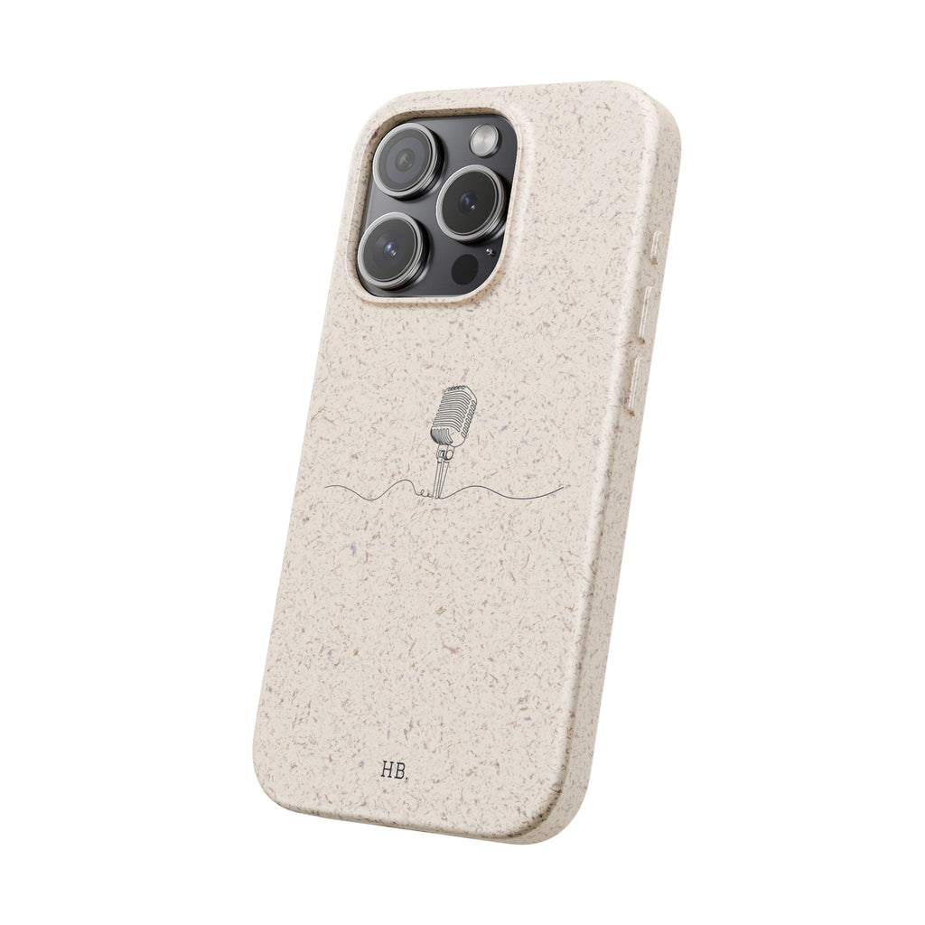 Biodegradable Phone Case — Minimal Microphone Sketch (HB), Eco-Friendly iPhone Cover