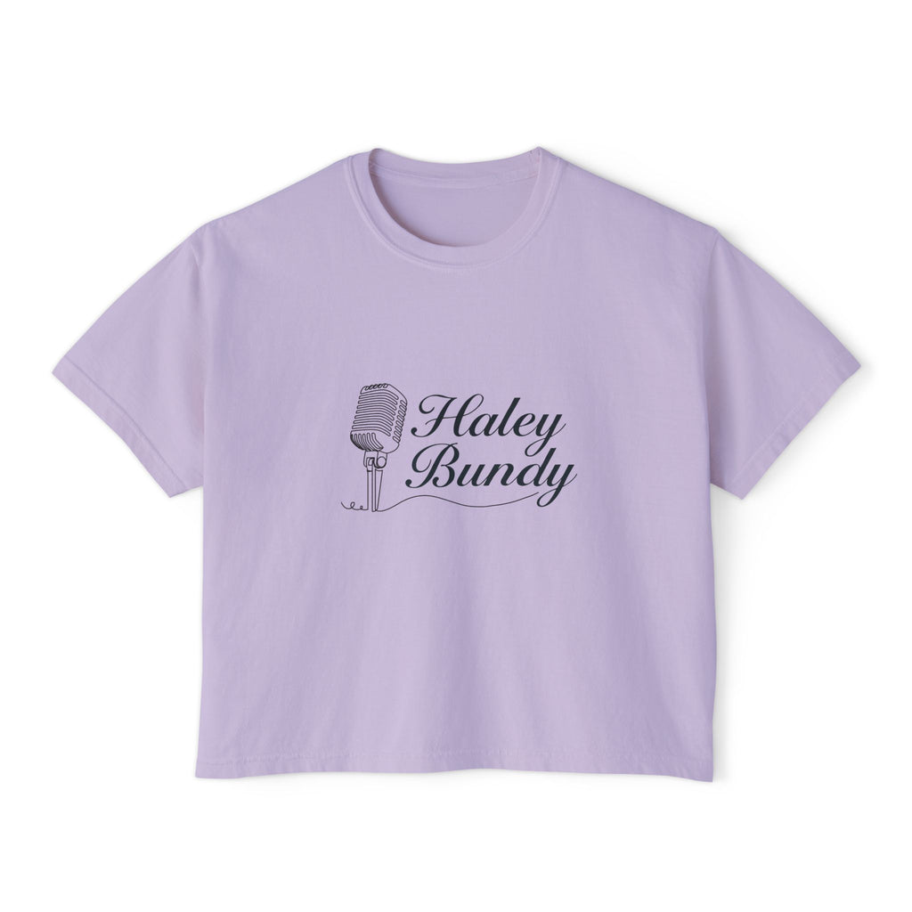 Women's Boxy Tee — "Haley Bundy" Script Name Crop T‑Shirt