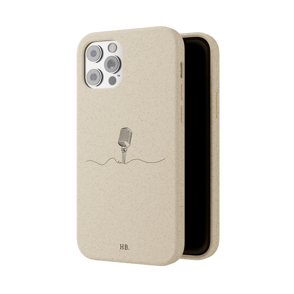 Biodegradable Phone Case — Minimal Microphone Sketch (HB), Eco-Friendly iPhone Cover