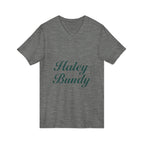 Name Script V-Neck Tee — "Haley Bundy" Personalized Serif Shirt