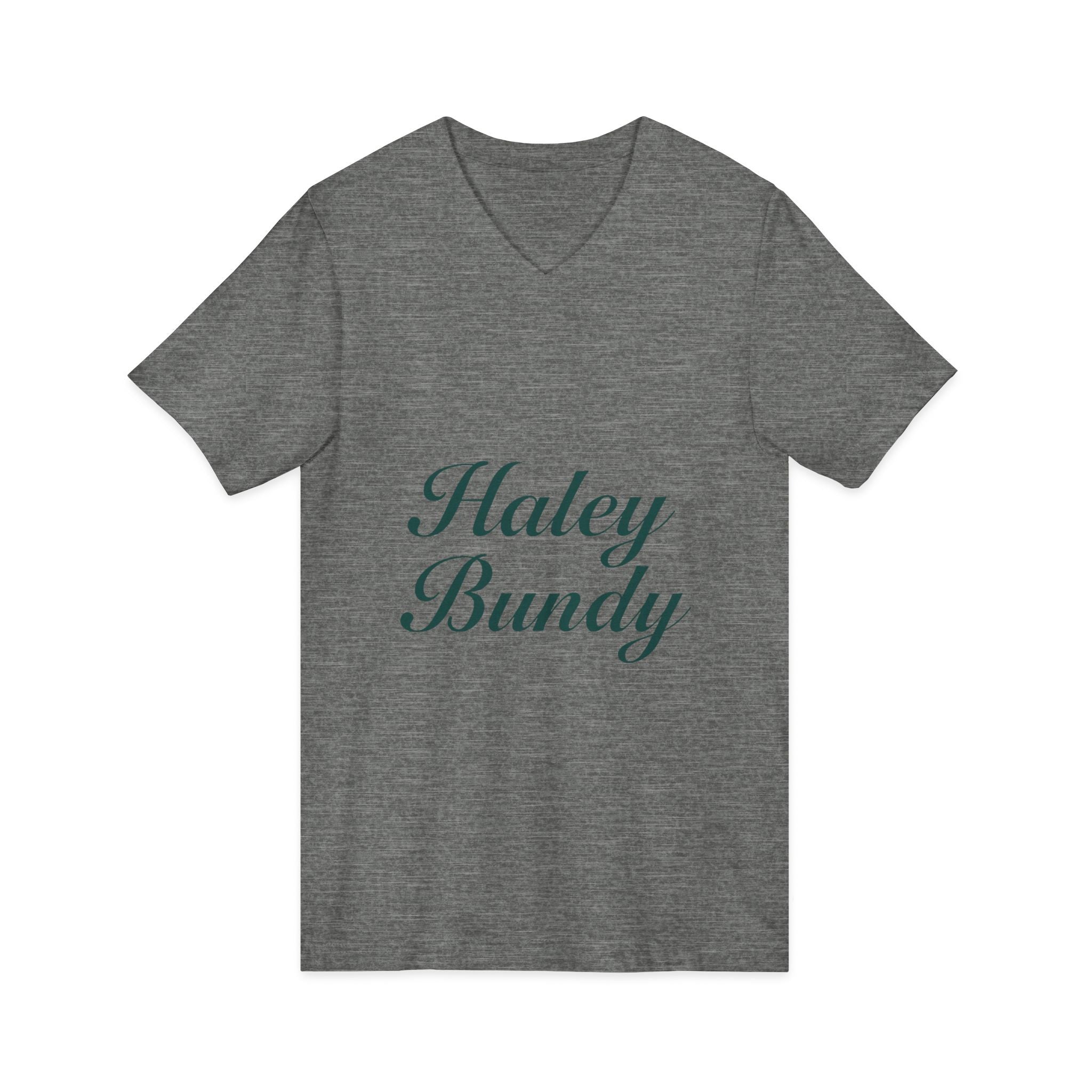 Name Script V-Neck Tee — "Haley Bundy" Personalized Serif Shirt