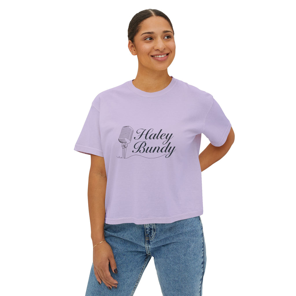 Women's Boxy Tee — "Haley Bundy" Script Name Crop T‑Shirt