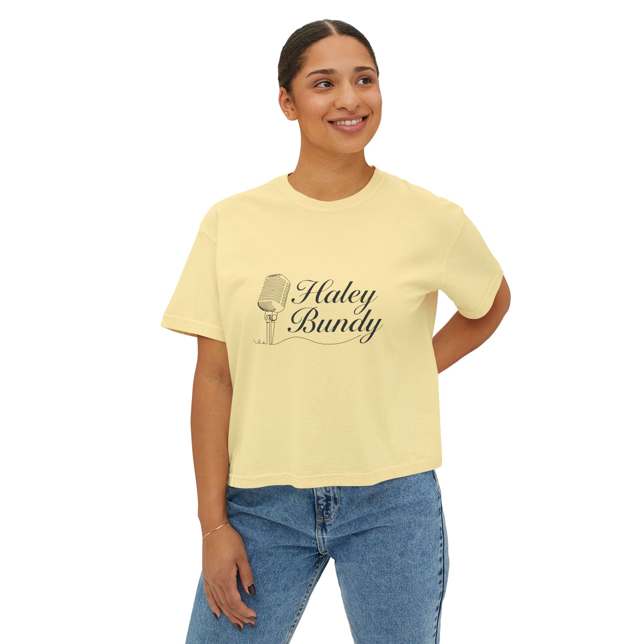 Women's Boxy Tee — "Haley Bundy" Script Name Crop T‑Shirt