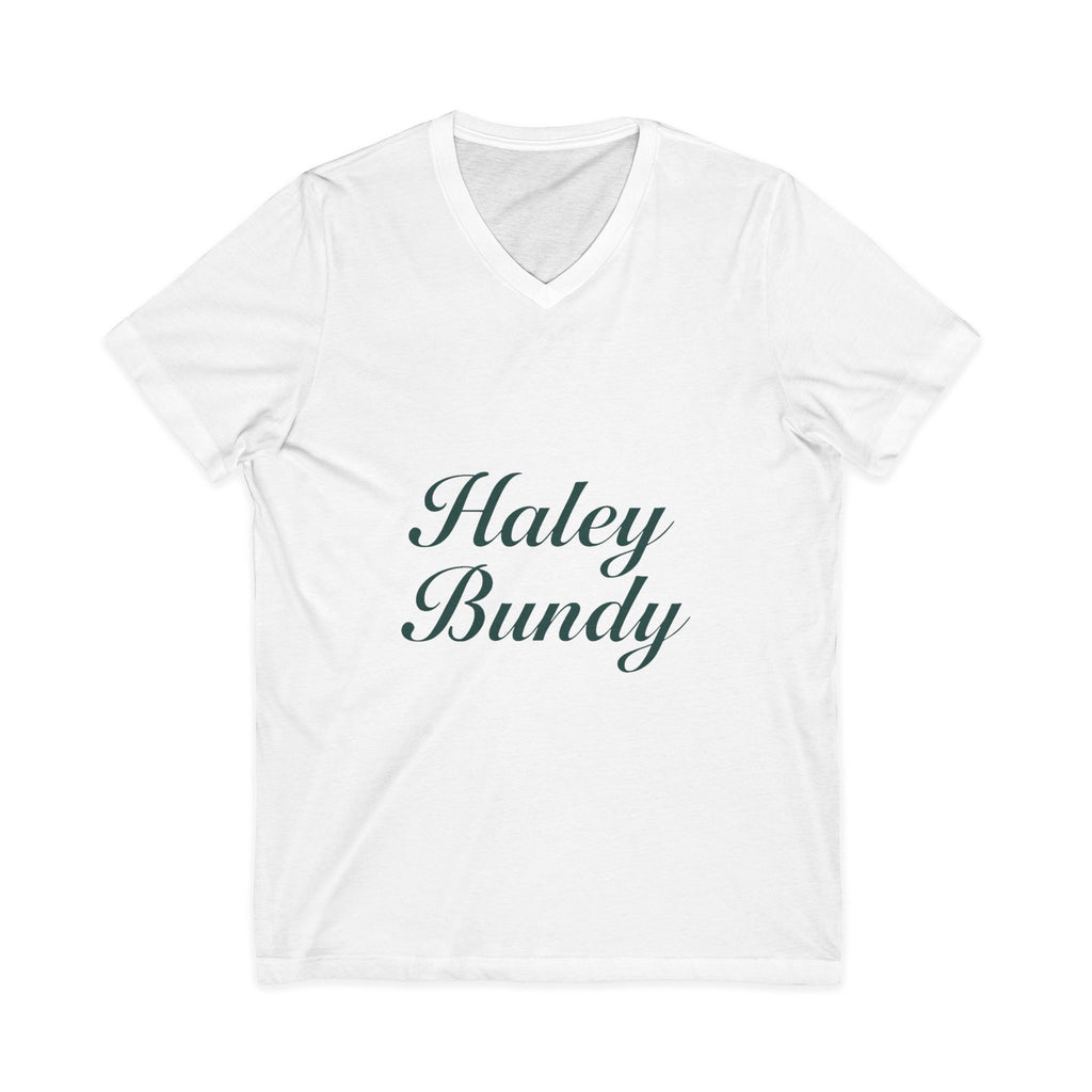 Name Script V-Neck Tee — "Haley Bundy" Personalized Serif Shirt