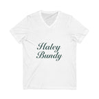 Name Script V-Neck Tee — "Haley Bundy" Personalized Serif Shirt