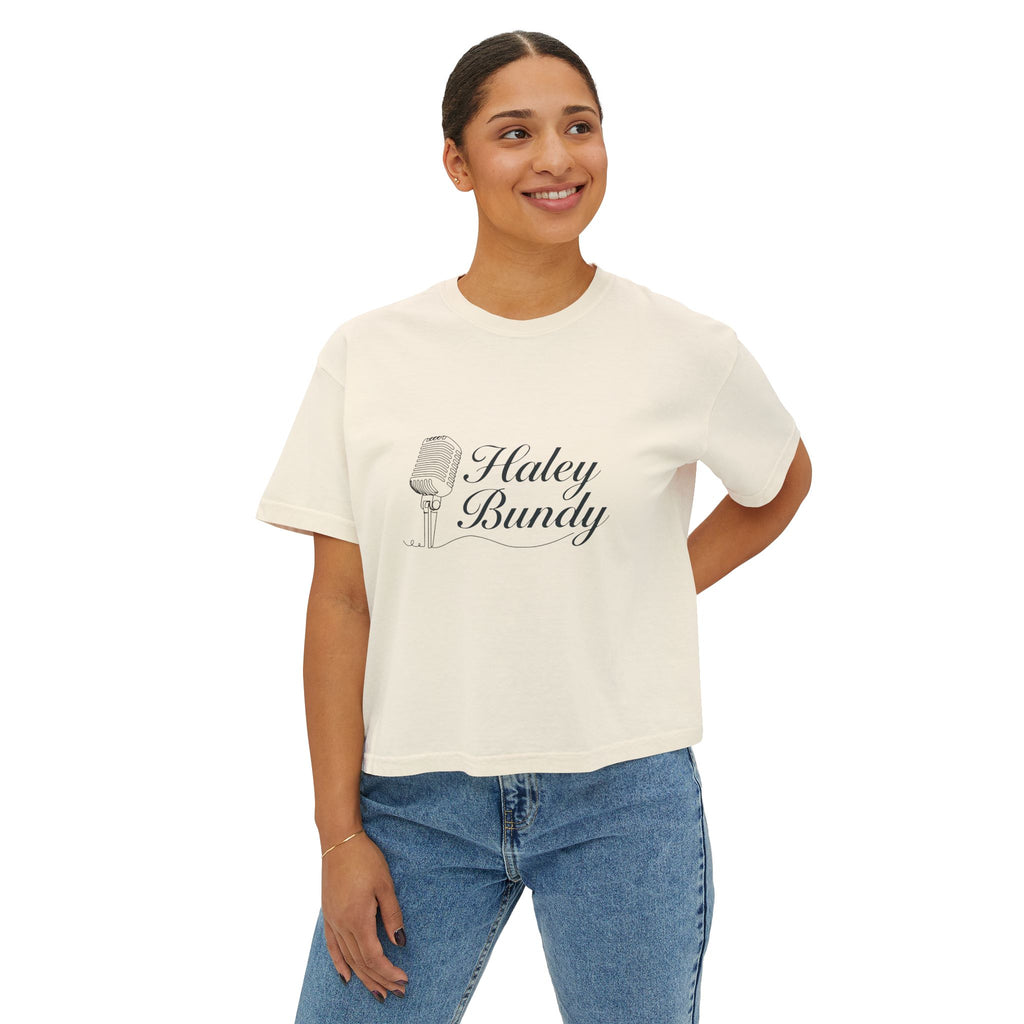 Women's Boxy Tee — "Haley Bundy" Script Name Crop T‑Shirt